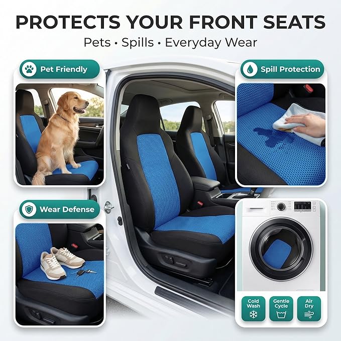 FH Group Automotive Car Seat Covers Blue Interior Front Seats Only Accessories High Back Combo Classic Cloth Car Seat Cover F