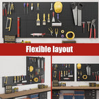 Peg Board 8 Pack Metal Pegboard Panels with 50 Hooks, Heavy Duty Pegboard Wall Organizer, Black Pegboards for Workbench, Gara