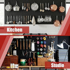 Peg Board 8 Pack Metal Pegboard Panels with 50 Hooks, Heavy Duty Pegboard Wall Organizer, Black Pegboards for Workbench, Gara