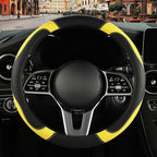 Leather Steering Wheel Cover, Breathable, Anti Slip & Odor Free, Black and Yellow