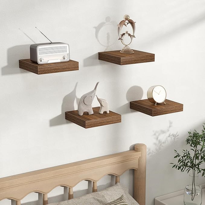 Fun Memories Rustic Wood Floating Shelves for Wall, Space-Saving Wall Mounted Shelves for Bathroom, Bedroom, Living Room and 