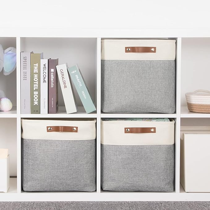 HNZIGE Storage Foldable Storage Baskets Cubes Set(3 Pack) Fabric Bins for Shelves,13 Inch Storage Basket for Organizing with 