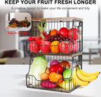 Livabber Fruit Basket for Kitchen, Metal Fruit Vegetable Storage Bin with 2 Banana Hangers, Countertop Wire Basket Organizer 