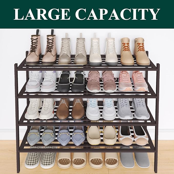 Smiry Long Bamboo Shoe Rack 4-Tier, Stackable Wooden Shoe Organizer for Entryway & Closet, Free Standing Wood Shoe Storage Sh