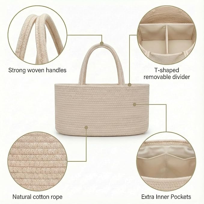 luxury little Diaper Caddy Organizer, Large Cotton Rope Nursery Baby Basket, Changing Table Organizer for Baby Diaper Storage