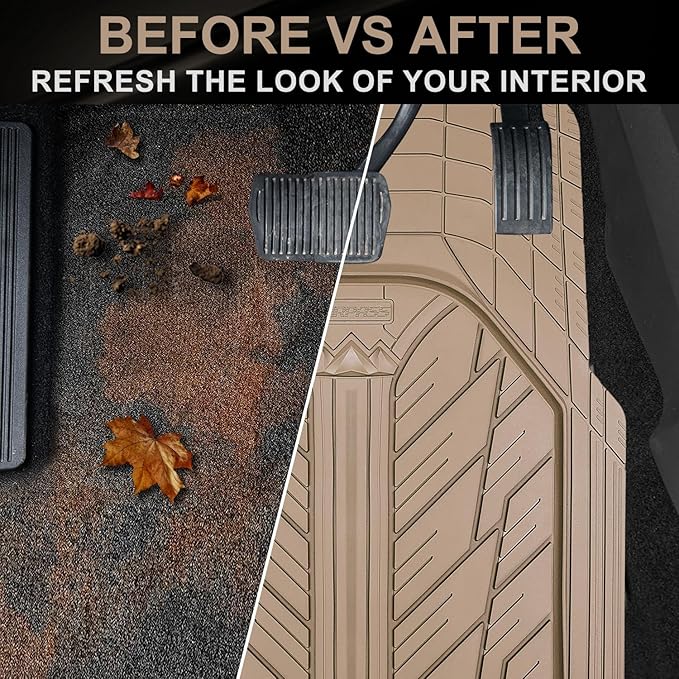 CAR PASS Floor Mats for Cars M-L Size, Heavy Duty Rubber Floor Mats with Trunk Cargo Liner, Universal Trim-to Fit Automotive Floor mats for Truck Van SUV Waterproof All Weather Car Mats All Beige