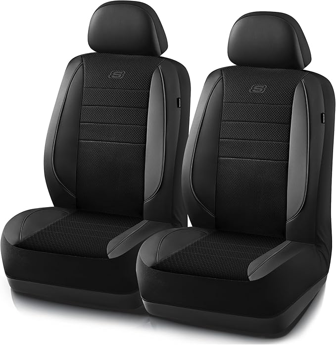 Skechers Air-Cooled Memory Foam Seat Covers,Mesh Thick Car Seat Covers,Piping Leather Car Seat Covers Front Seats,Airbag Comp