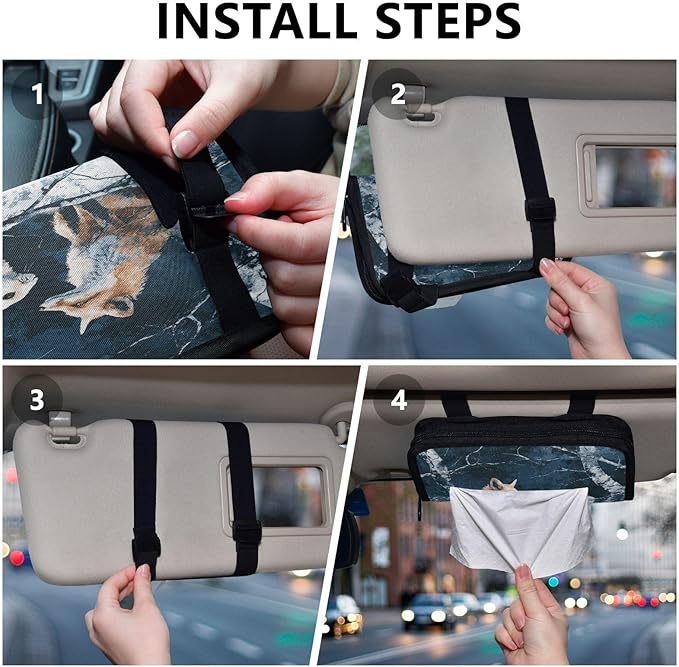 Car Tissue Holder Car Visor Organizer Tissue Box Holder for Car Sun Visor Organizer with Car Vehicle Accessories Essentials Interior for Women Men Fox Bunny Night Forest Blue