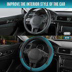 PIC AUTO Steering Wheel Cover, Black Patterned & Blue Leather Patchwork Design, Universal Fit 14.5"–15.5", Anti-Slip, Odor-Fr