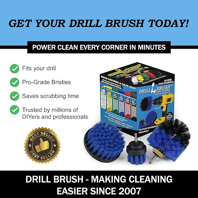 Drillbrush Boat Accessories – Kayak Cleaning Kit – Boat Cleaning Brush Kit – Marine Scrub Brush Attachment for Drill – Rotary