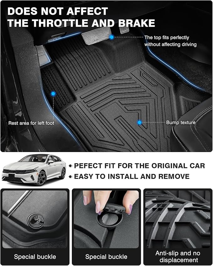 Powerty Floor Mats & Cargo Liner for 2021-2024 2025 2026 Kia K5 (Only Fit FWD Model) Accessories Floor Mats 2 Row Liner Set All Weather TPE 3D Floor Liners&Rear Cargo Mat