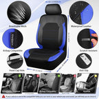 CAR PASS Leather Car Seat Covers Front Seats Only, with Air Mesh Front Seat Covers Breathable, Cool Automotive Seat Cover 2 P