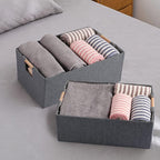 Fabric Storage Bin Box Foldable Cotton Linen Storage Basket with Wooden Handles Rectangular Cube Decorative Home Laundry Orga