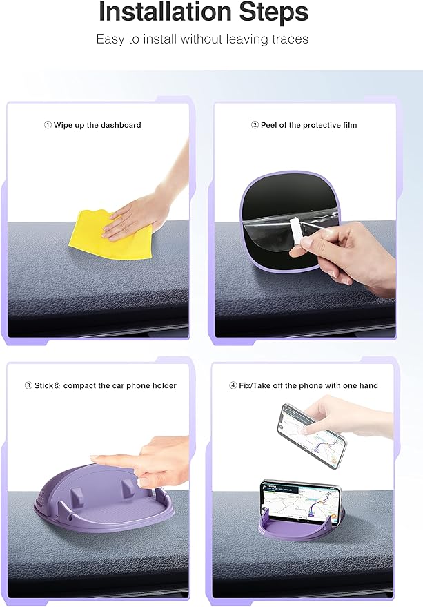 Loncaster Car Phone Holder, Car Phone Mount Silicone Car Pad Mat for Various Dashboards, Slip Free Desk Phone Stand Compatible with iPhone, Samsung, Android Smartphones, GPS Devices More (Purple)