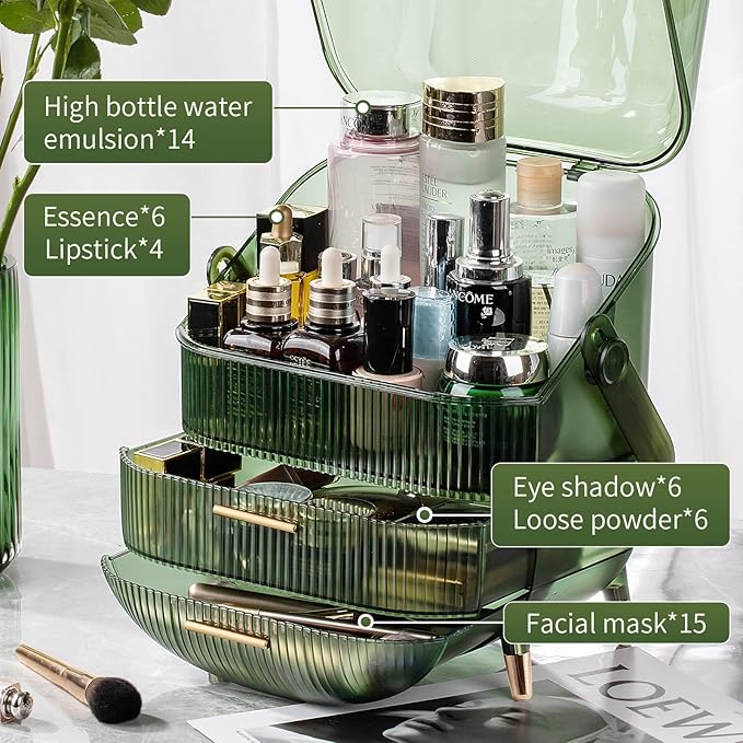 CANITORON Makeup Organizer,Large Capacity Skincare Organizer for Vanity,Cosmetic Organizer with 2 Drawers and Transparent Cov