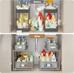 2 Pack 18.5IN-Depth Under Sink Organizer With Next-Gen Ball-Bearing Slides,2-Tier Precision Mesh Pull Out Cabinet Storage for