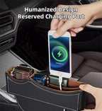 Car Seat Gap Organizer Large Capacity Leather Storage Box with Charging Port Multi-Purpose Car Seat Crevice Storage Solution for Phones Wallets Cards Ideal for Car Organization (Modern, Black-Double)