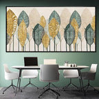 Contemporary Framed Wall Art Green and Gold Wall Decor Leaves Wall Prints Line Wall Posters 29"x58" Living Room Decorations K
