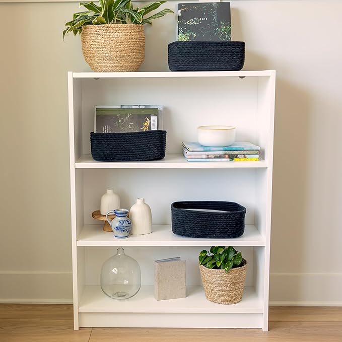 NaturalCozy 11.8"x8"x4.5” Rectangle Storage Baskets for Shelves 3 Pack | Cotton Rope Woven Small Baskets for Organizing | Sma