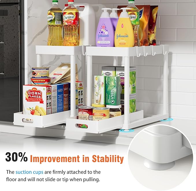 2 Pack Pull-Out Storage Organizers, Under Sink Organizer and Storage for Bathroom & Kitchen,Multi-Purpose Under Cabinet Organ