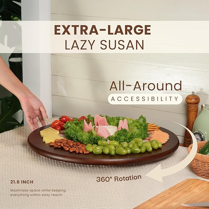 CONMEOCON- 24" Wooden Large Lazy Susan for Table Top with Premium Rubber Wood Sturdy and Good Craftsmanship, Large Charcuteri