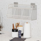 Multifunctional Metal Wire Hanging Basket Wall Organizers Accessory For Kitchen And Living Room With 3 Storage Grids