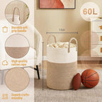 Artfeel Laundry Basket,Woven Cotton Rope Laundry Hamper,60L for Decor Storage of Dirty Clothes,Toys and Blankets in Bathroom,