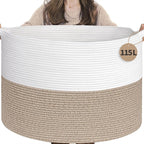 INDRESSME 115L Extra Large Blanket Basket, Soft Cotton Rope Storage Baskets for Organizing Living Room Décor Toy Storage for 