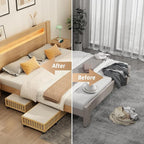Bamboo Under Bed Storage Containers with Wheels, 2 Pack Large Under the Bed Shoe Storage Bins, Wood Rolling Underbed Drawers 