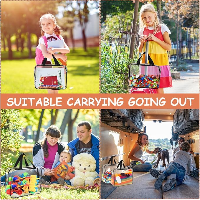 6 Packs Large Toy Storage Bags with Labels, Reusable Clear PVC Board Game Storage, Travel Waterproof Organizer Bags with Zipp