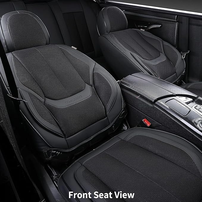 Coverado Front Seat Covers, 2 Pieces Universal Seat Covers for Cars, Breathable Fabric & Leather Car Seat Protectors, Car Sea