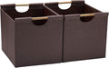 HOONEX Large Collapsible Storage Bins, Linen Fabric, 2 Pack, Storage Baskets with Wooden Carry Handles and Sturdy Heavy Cardb