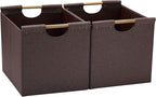 HOONEX Large Collapsible Storage Bins, Linen Fabric, 2 Pack, Storage Baskets with Wooden Carry Handles and Sturdy Heavy Cardb