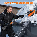 33" Extendable Snow Brush and Ice Scraper for Car Windshield, 2-in-1 Car Snow Brush & Ice Scraper with 360° Pivoting Brush Head and Comfortable Foam Grip for SUV Trucks Sedans,Orange ﻿