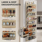 20-25 Pairs Over the Door Shoe Organizer, Clear Pockets Shoe Rack for Closet Door, 10-Tier Hanging Shoe Rack for Boots, Behin