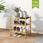 BMOSU 3-Tier Bamboo Small Shoe Rack Premium Stackable Shoe Shelf Storage Organizer for Hallway Closet Living Room Entryway Or