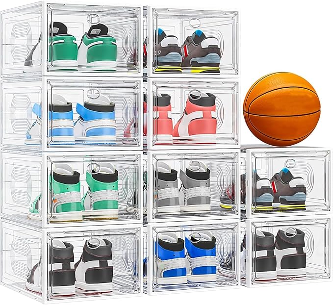 caktraie 10 Pack Thicken Shoe Organizer Stackable,Upgraded Sturdy Shoe Storage Box with Magnetic Door,Shoe Containers For Sne