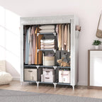 VTRIN Portable Closet Wardrobe for Hanging Clothes with 2 Hanging Rods and 8 Storage Organizer Shelves,Free Standing Clothes 