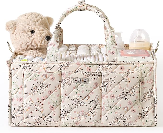 Extra Large Diaper Caddy Organizer – Big Baby Essentials Nursery Storage Basket with Zipper Pocket & Shoulder Strap, Splashpr
