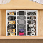 3 Packs Fabric Belt Organizer, 6 Grids Belt Organizer for Closet and Drawer, Foldable Dresser Drawer Organizers, Tie Holder -