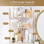 Aveniee Corner Bathroom Counter Organizer, Bathroom Countertop Shelf Makeup Storage, Clear Perfume Tray Holder (3 Tiers, Whit