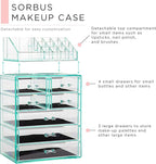 Sorbus Acrylic Makeup Organizer Set, 7-Drawer Vanity & Countertop Cosmetic Storage with Small & Wide Compartments, Teal Thril