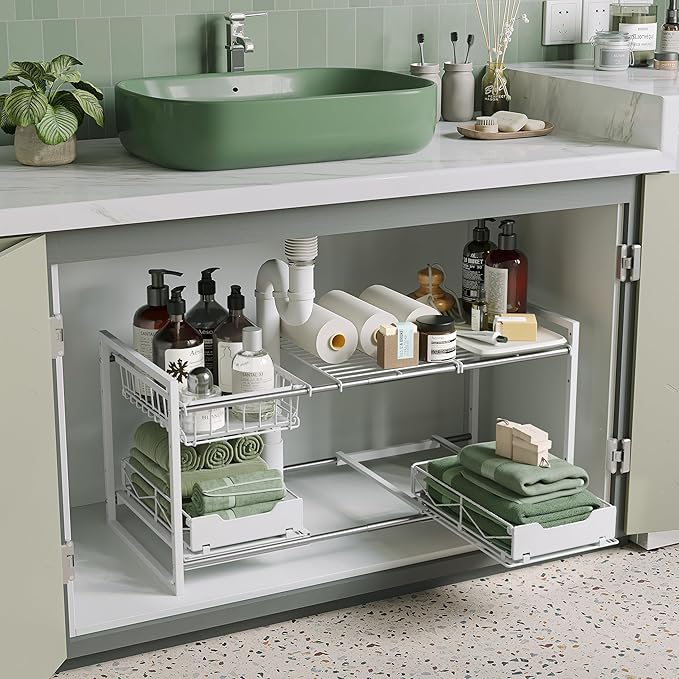 NETEL Under Sink Organizers and Storage,Kitchen Cabinet Organizer,2 Tier Under Sink Expandable Shelves，Bathroom Cabinet Organ