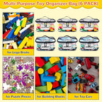 Tesuko 6 Pack Clear Toy Storage Bag with Name Tag& Manual Pocket, Waterproof Transparent PVC Toy Organizer Case for Lego Bric