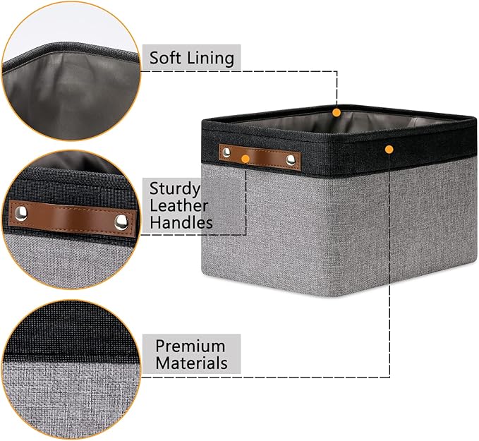 DULLEMELO Canvas Storage Bin with Handles, Fabric Bins for Shelves, Bedroom, Office,Nursery,Fabric Storage Baskets for Toys, 