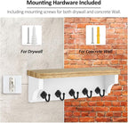 Nekon Key Holder for Wall, 11.8" W x 3.5" H x 2.8" D Decorative Key Organizer with Floating Shelf, Wall Mount Key Rack with 5