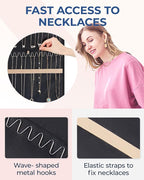 BAGSMART Hanging Necklaces Organizer Jewelry Holder Storage Roll with Hanger Metal Hooks Double-Sided Jewelry Organizer for N