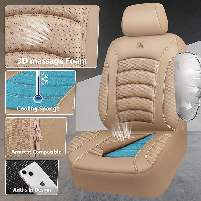 CAR PASS 3D Foam PU Leather Car Seat Covers, Universal Seat Covers Front 2 for Trucks SUV Sedan Automotive Seat Covers Armres