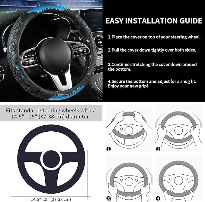 PU Leather Steering Wheel Cover 14.5-15 Inch