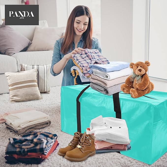 PANDA JOYS 8 Pack Extra Large Moving Bags with Zippers & Carrying Handles, Heavy-Duty Storage Tote for Space Saving Moving St